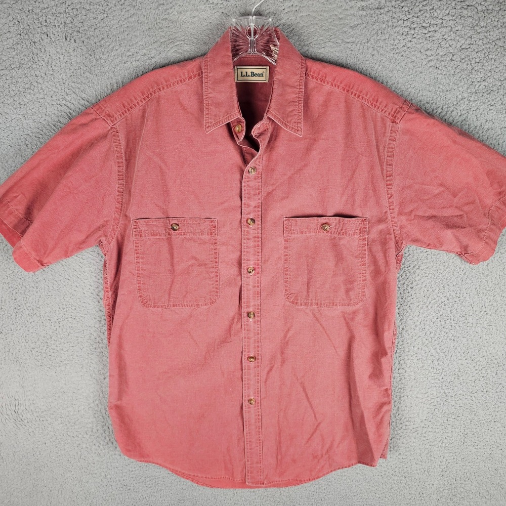LL Bean Sunwashed Button Down Shirt Mens Small Short Sleeve Cotton Pockets S177